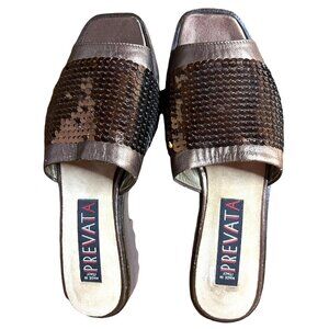 Prevata Womens Bronze Sequin Slide Sandals Size 39 (6) Made In Italy